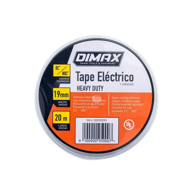 Rollo de tape eléctrico negro Heavy Duty marca Dimax de 20 metros de largo 1