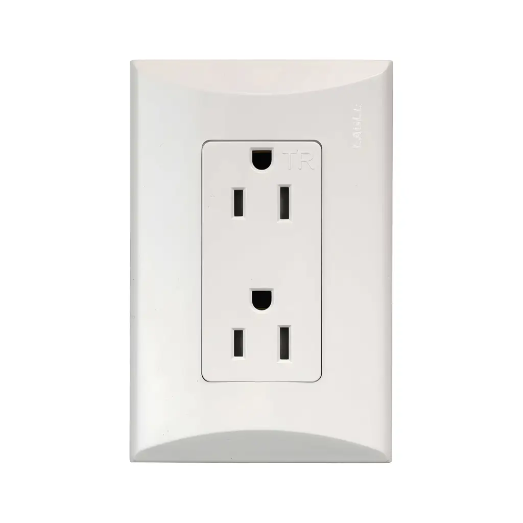 Tomacorriente doble polarizado blanco de 15A 125V marca Eagle 1
