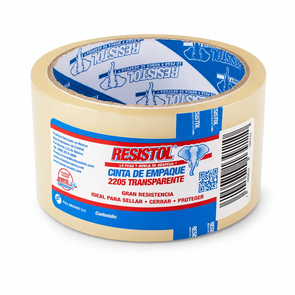 Rollo de cinta de empaque transparente de dos pulgadas marca Resistol para sellado seguro de cajas 1