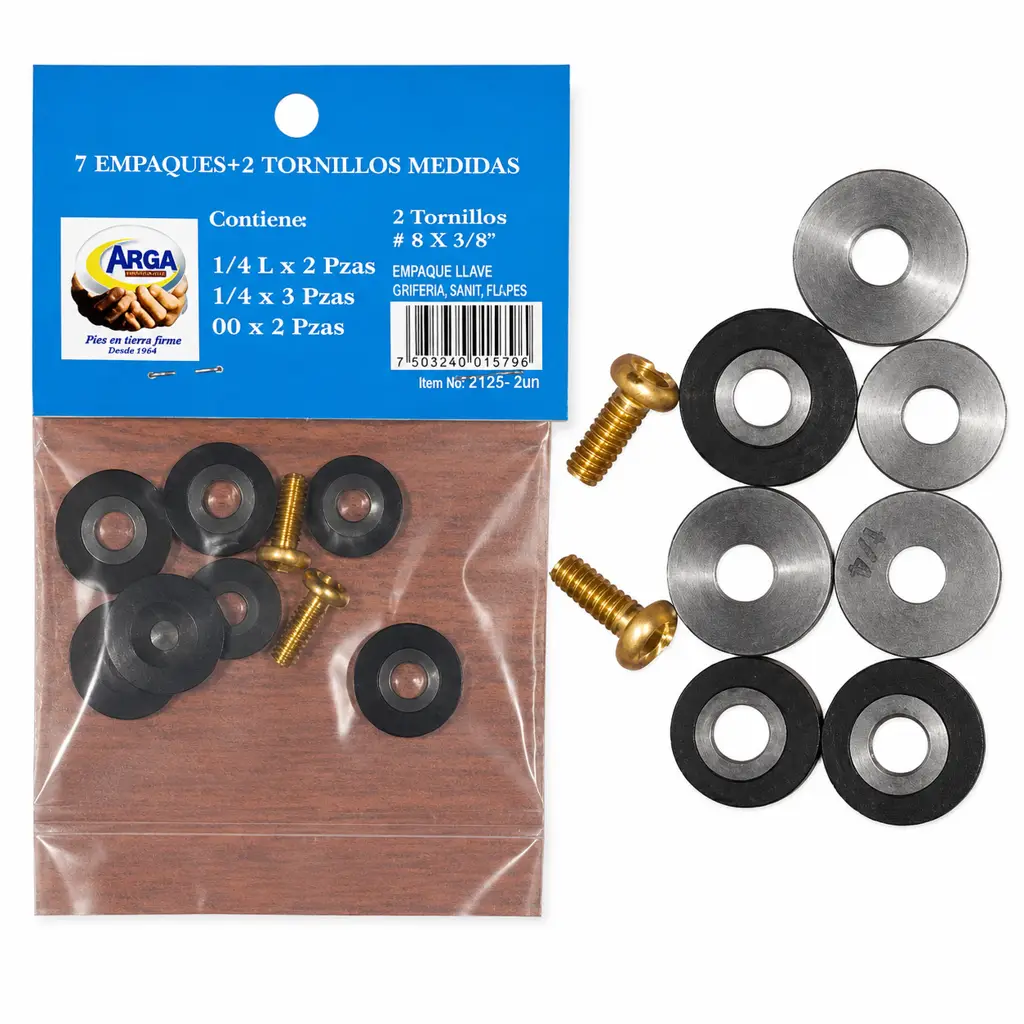 Set de 9 empaques y arandelas de hule marca Arsa para reparación de llaves de chorro 1