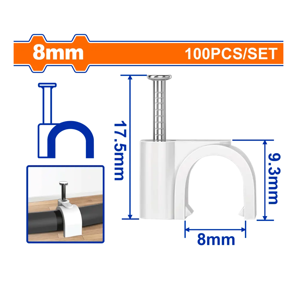 Grapa blanca de 8mm con clavo de acero para sujeción de cables Wadfow 1