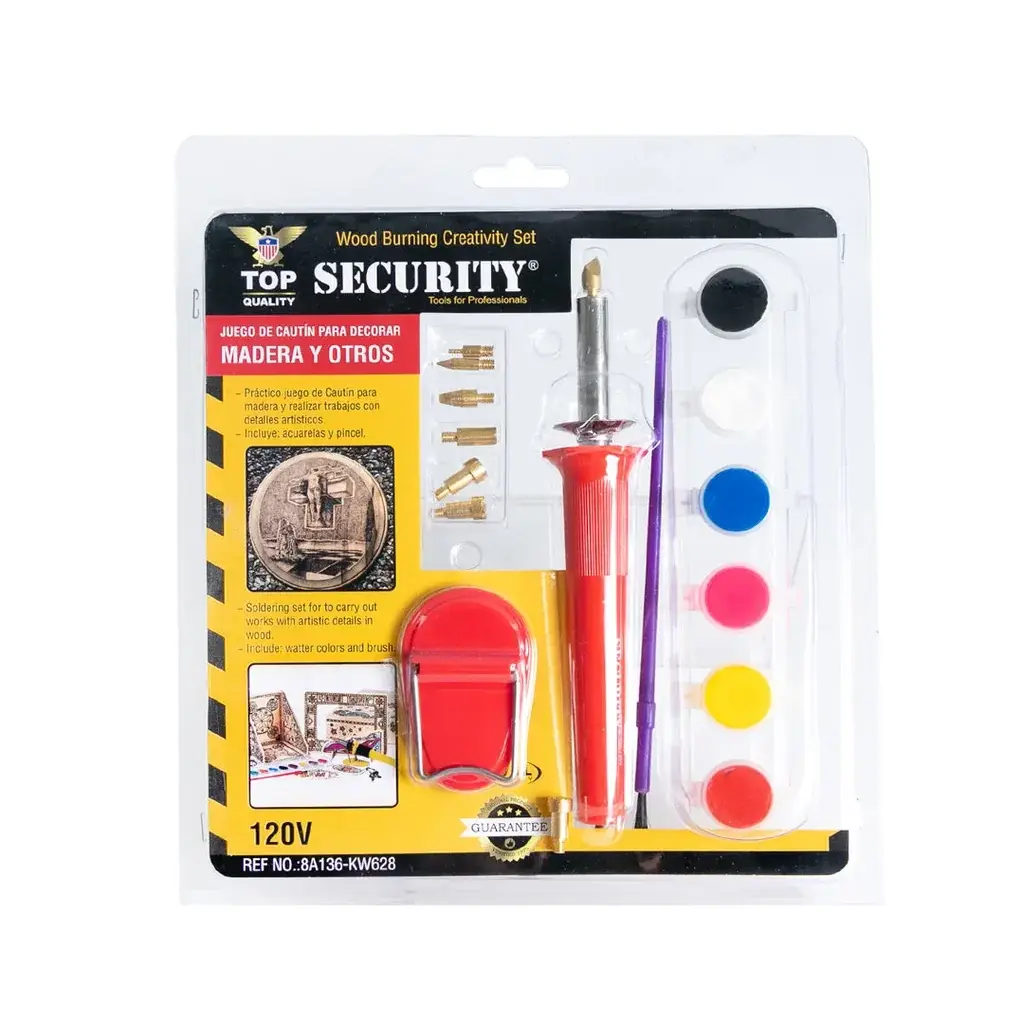 Juego de cautín para madera Top Security con puntas intercambiables, base y acuarelas 1