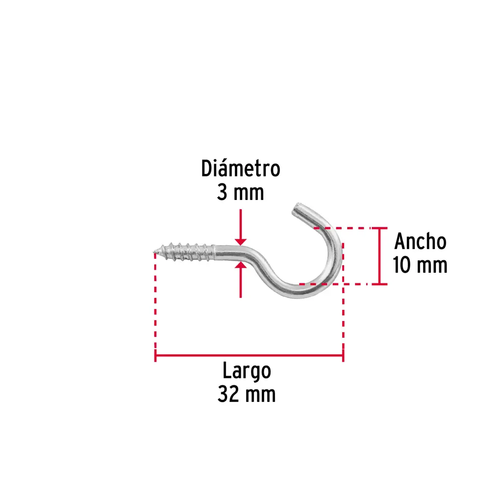 Paquete de doce ganchos de ojo abierto tipo armella de acero galvanizado marca Fiero 2