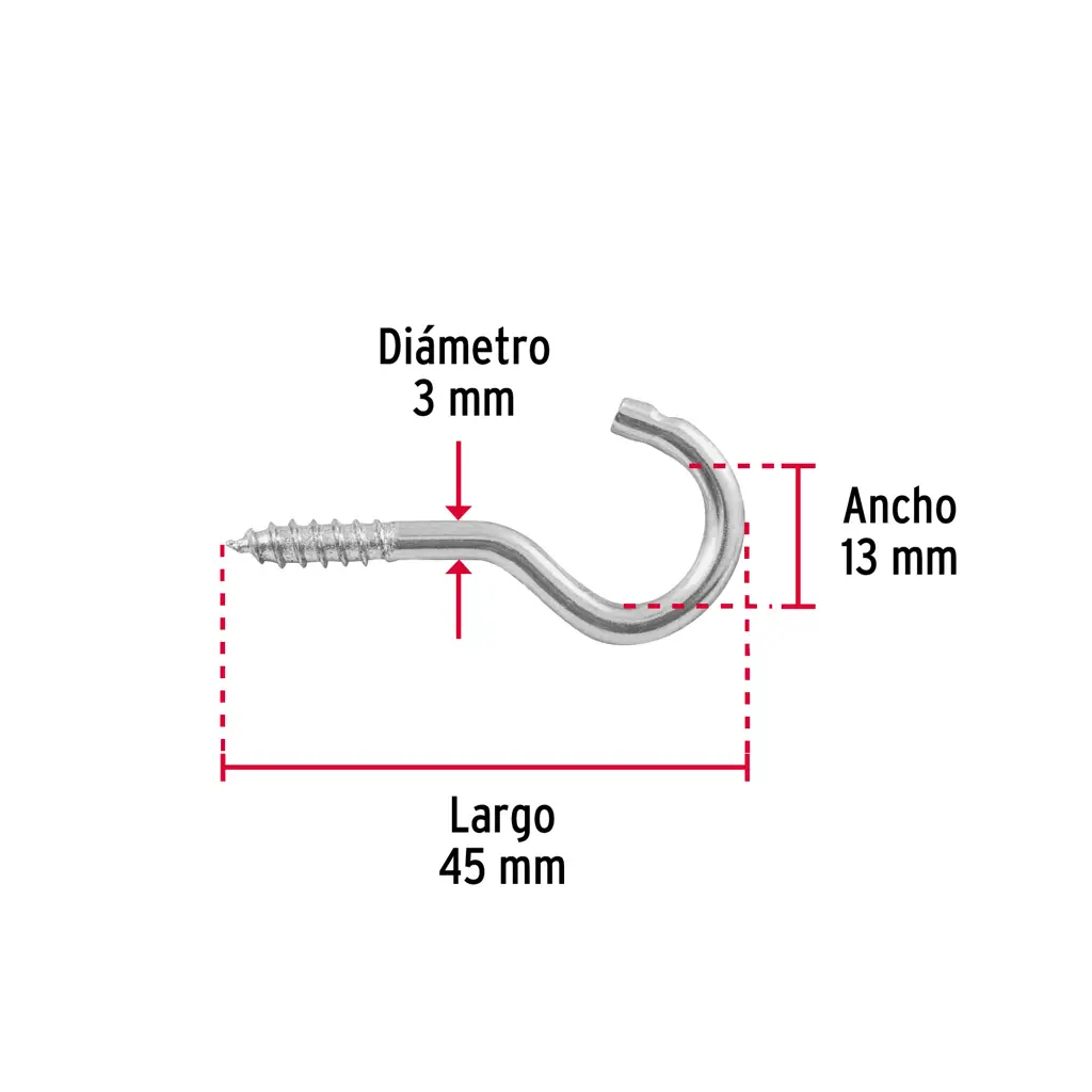 Paquete de ganchos de ojo abierto tipo armella marca Fiero de acero galvanizado 4
