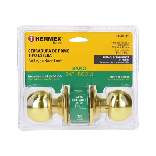 CERRADURA TIPO BOLA PARA BAÑO LATON HERMEX