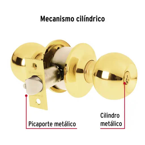 CERRADURA TIPO BOLA CON LLAVE SEGURIDAD DORADO HERMEX