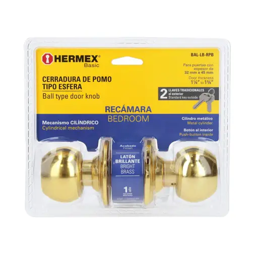 CERRADURA TIPO BOLA CON LLAVE SEGURIDAD DORADO HERMEX