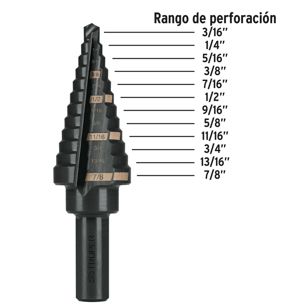 BROCA ESCALONADA 3/16 A 7/8 TRUPER — vista 3