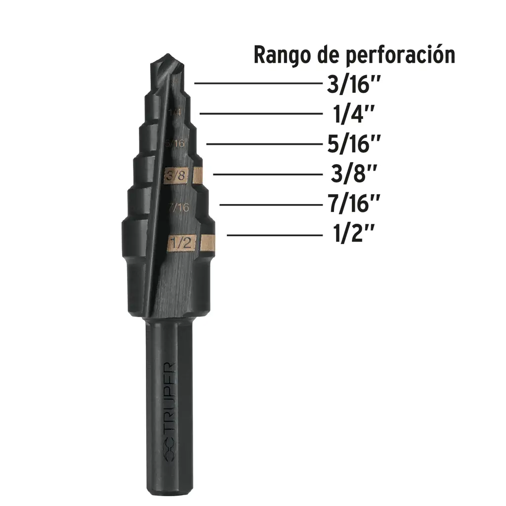 BROCA ESCALONADA 3/16 A 1/2 TRUPER — vista 4