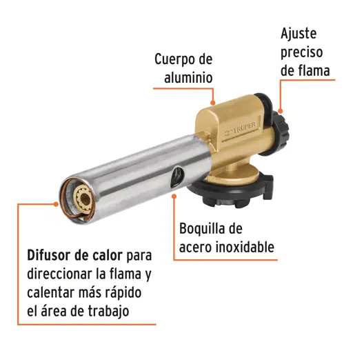 SOPLETE CON ENCENDIDO ELECTRONICO PARA LATA DE GAS 1/4 VUELTA TRUPER