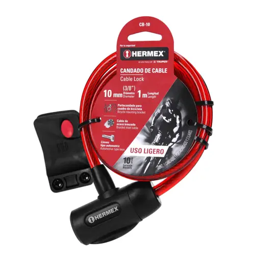 CANDADO PARA BICICLETA CON LLAVE 10X1000MM HERMEX