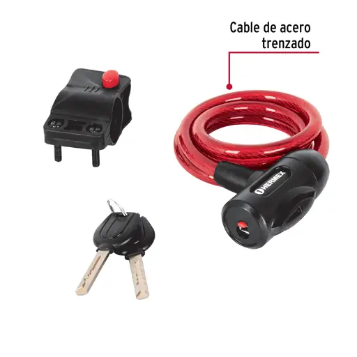 CANDADO PARA BICICLETA CON LLAVE 10X1000MM HERMEX