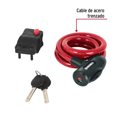 CANDADO BICICLETA CON LLAVE 15X1000MM HERMEX