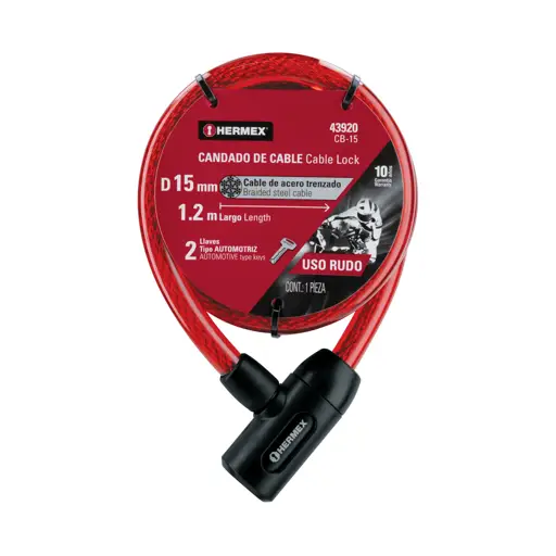 CANDADO BICICLETA CON LLAVE 15X1000MM HERMEX