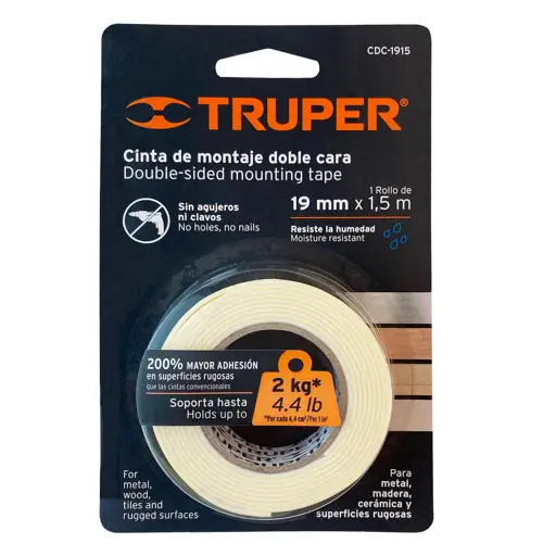 CINTA DOBLE CARA BLANCA 19MM X 1.5M TRUPER