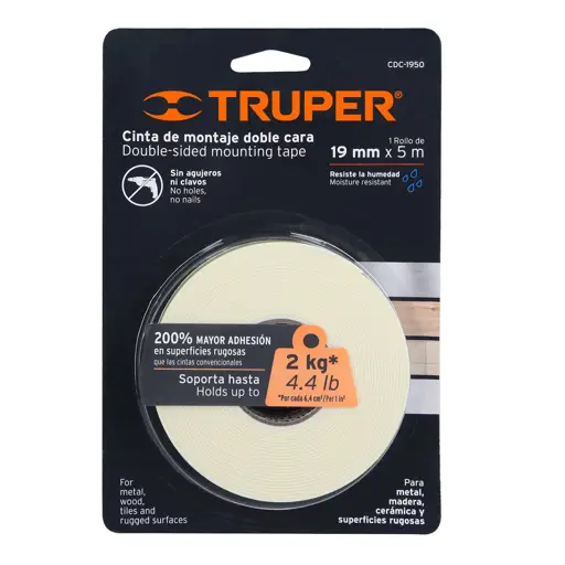 CINTA DOBLE CARA BLANCA 19MM X 5M TRUPER