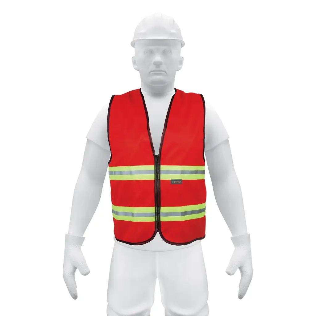 Chaleco de seguridad reflectivo Truper color rojo unitalla con cintas de alta visibilidad 1