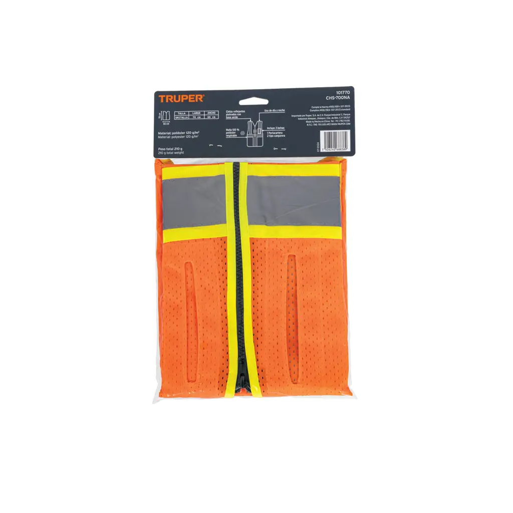 Chaleco reflectivo naranja Truper para arnés con cintas de alta visibilidad de dos pulgadas 3