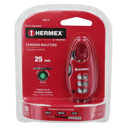 CANDADO MALETERO COMBINACION 25MM HERMEX