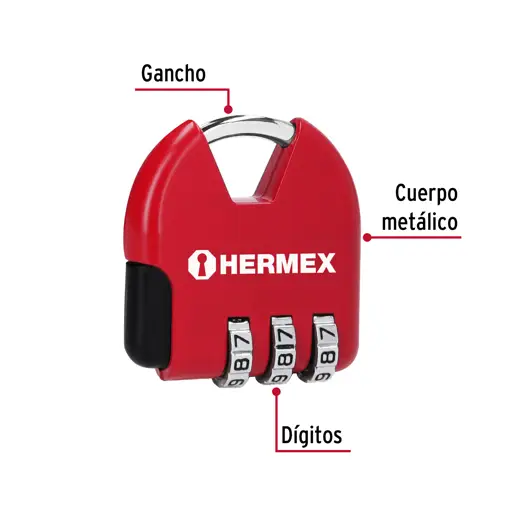 CANDADO MALETERO COMBINACION 36MM HERMEX