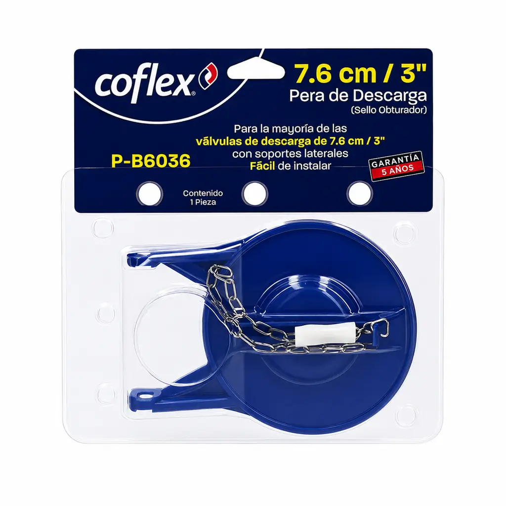 Pera de inodoro Coflex de 3 pulgadas color azul con cadena de acero inoxidable 1