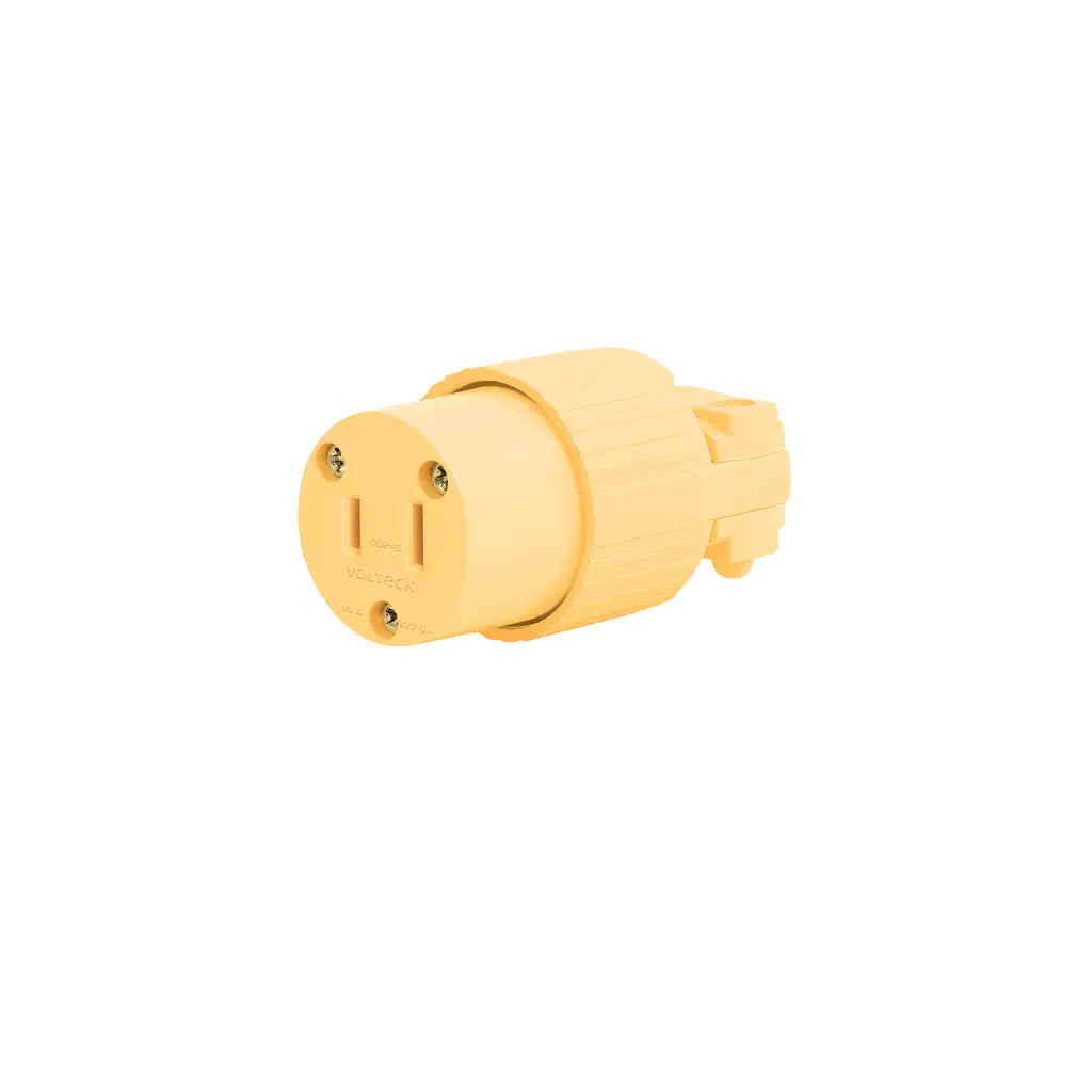 Toma para extensión industrial Volteck de color amarillo con abrazadera de seguridad integrada 1