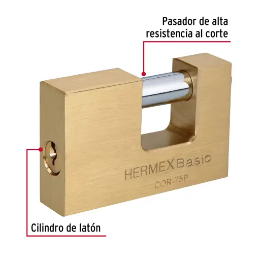 CANDADO DE SEGURIDAD 75MM LATON HERMEX