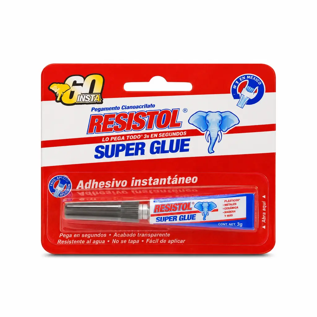 Tubo de pegamento instantáneo Super Glue Resistol de 3 gramos para reparaciones rápidas 1