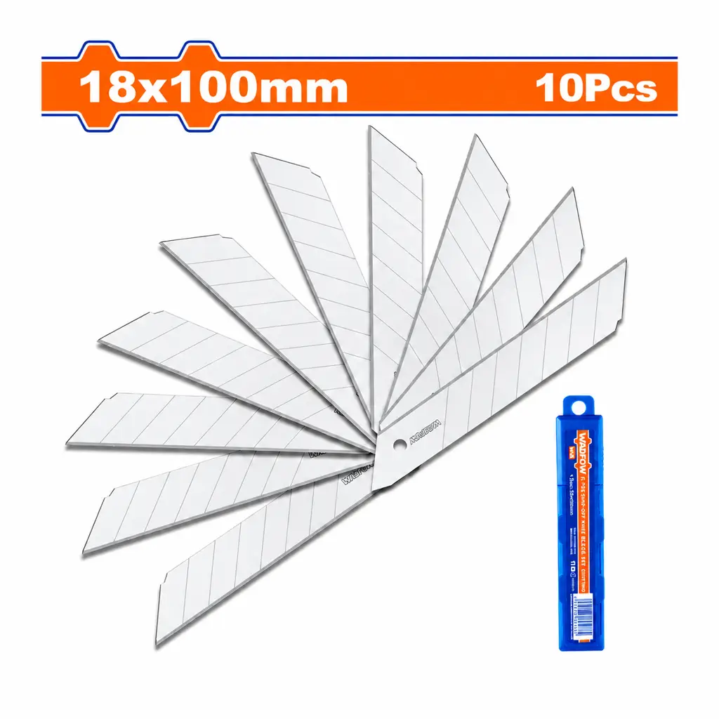 Estuche con diez hojas de repuesto de dieciocho milímetros para cutter grande marca Wadfow 1
