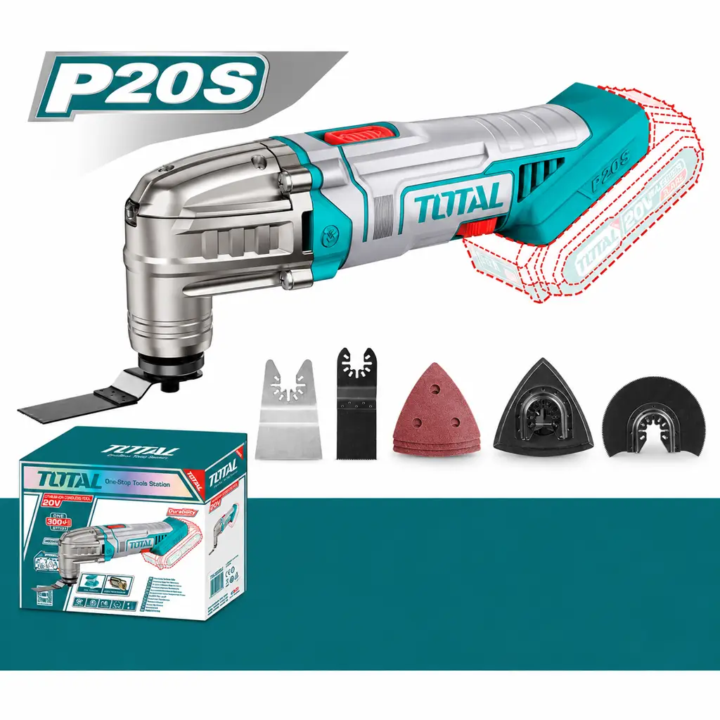 Multiherramienta oscilante inalámbrica de 20V marca Total con accesorios para lijar y cortar 1