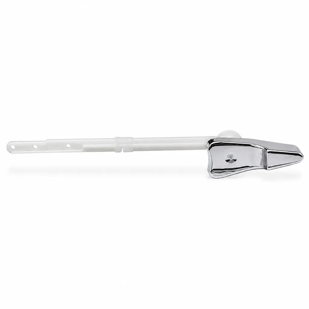 Manilla plástica blanca de 8 pulgadas para tanque de inodoro con palanca exterior en acabado cromado brillante 1