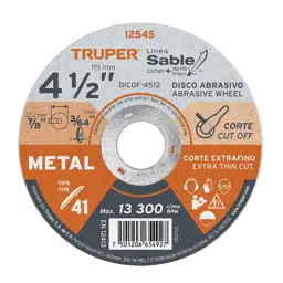 DISCO CORTE METAL FINO 4 1/2" X1MM TRUPER