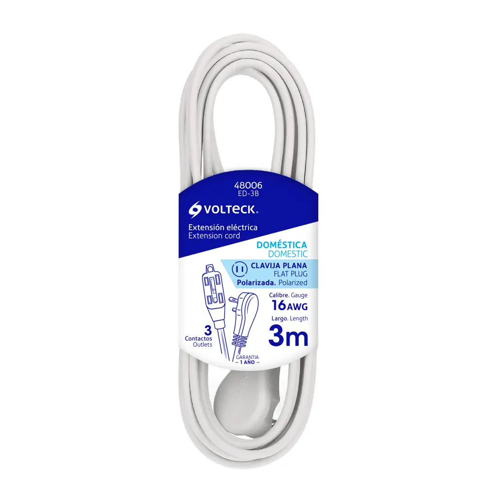 EXTENSION ELECTRICA 3M BLANCA VOLTECK