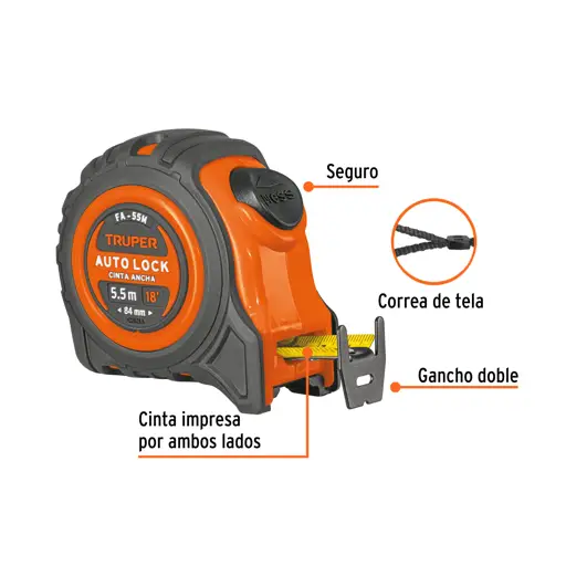 CINTA METRICA 5.5M AUTOLOCK CONTRA IMPACTO TRUPER
