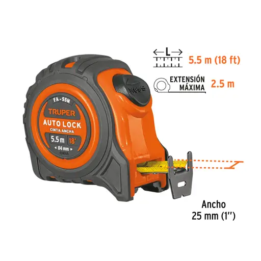 CINTA METRICA 5.5M AUTOLOCK CONTRA IMPACTO TRUPER