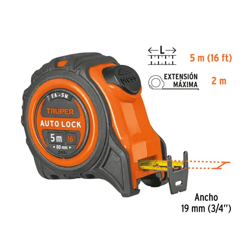 CINTA METRICA 5M AUTOLOCK CONTRA IMPACTO TRUPER