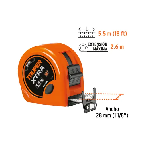CINTA METRICA XTRA 5.5M ANCHA 28MM TRUPER