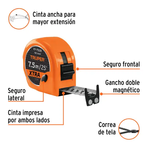 CINTA METRICA XTRA 7.5M ANCHA 28MM TRUPER
