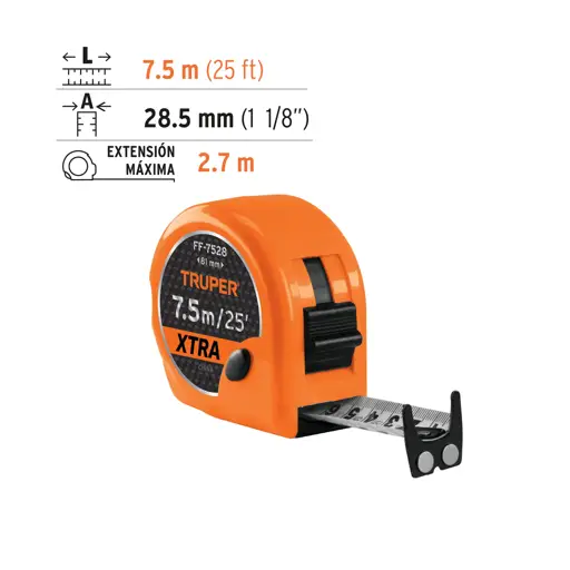 CINTA METRICA XTRA 7.5M ANCHA 28MM TRUPER