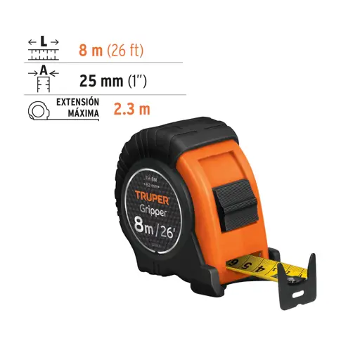 CINTA METRICA 8M CONTRA IMPACTO TRUPER