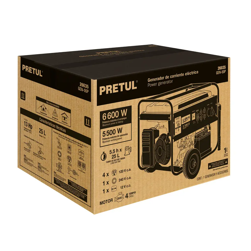 GENERADOR PORTATIL 5.500W A GASOLINA PRETUL — vista 2