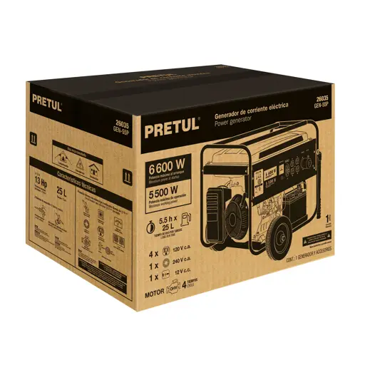 GENERADOR PORTATIL 5.500W A GASOLINA PRETUL