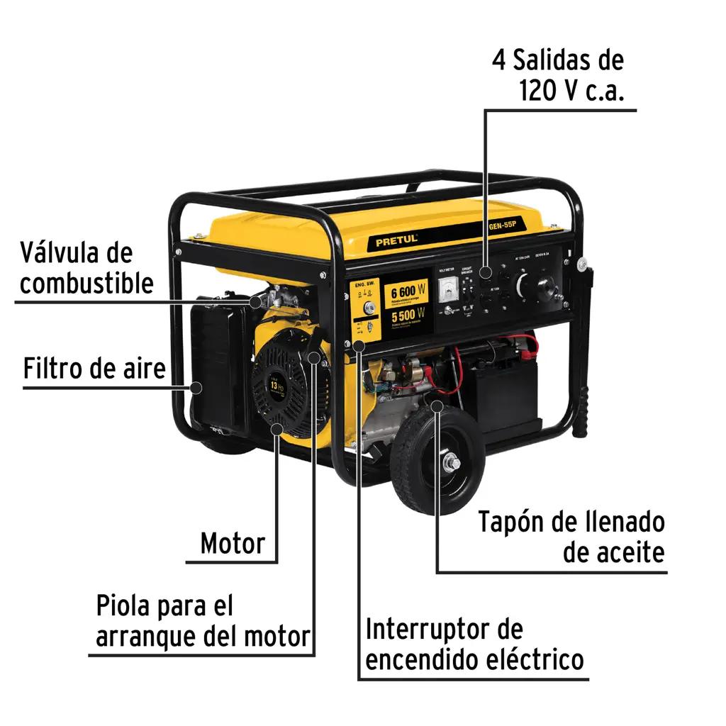 GENERADOR PORTATIL 5.500W A GASOLINA PRETUL — vista 7