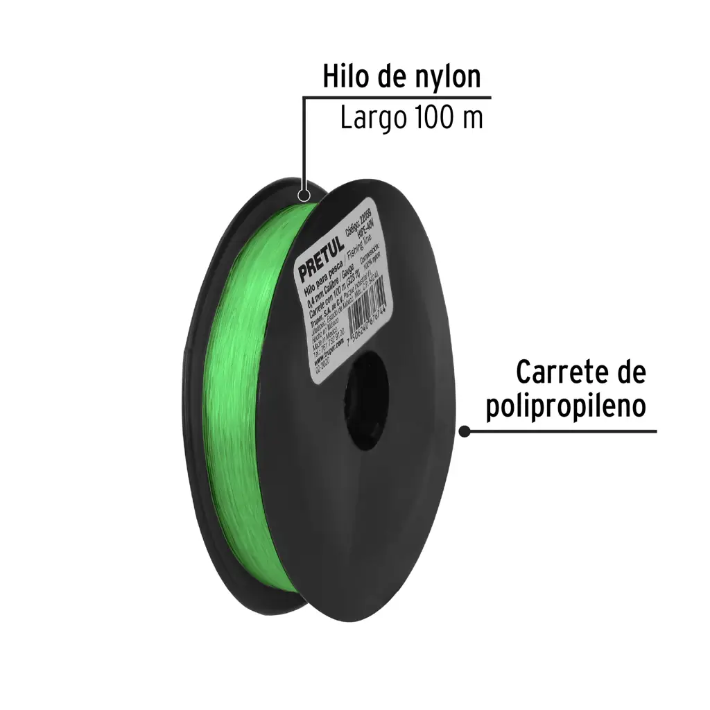 CUERDA PARA PESCA 100M 0.40MM VERDE PRETUL — vista 2