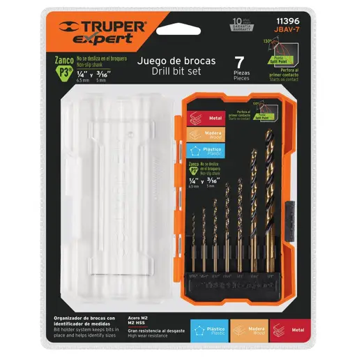 JUEGO BROCAS PARA METAL ALTA VELOCIDAD 7 PIEZAS TRUPER