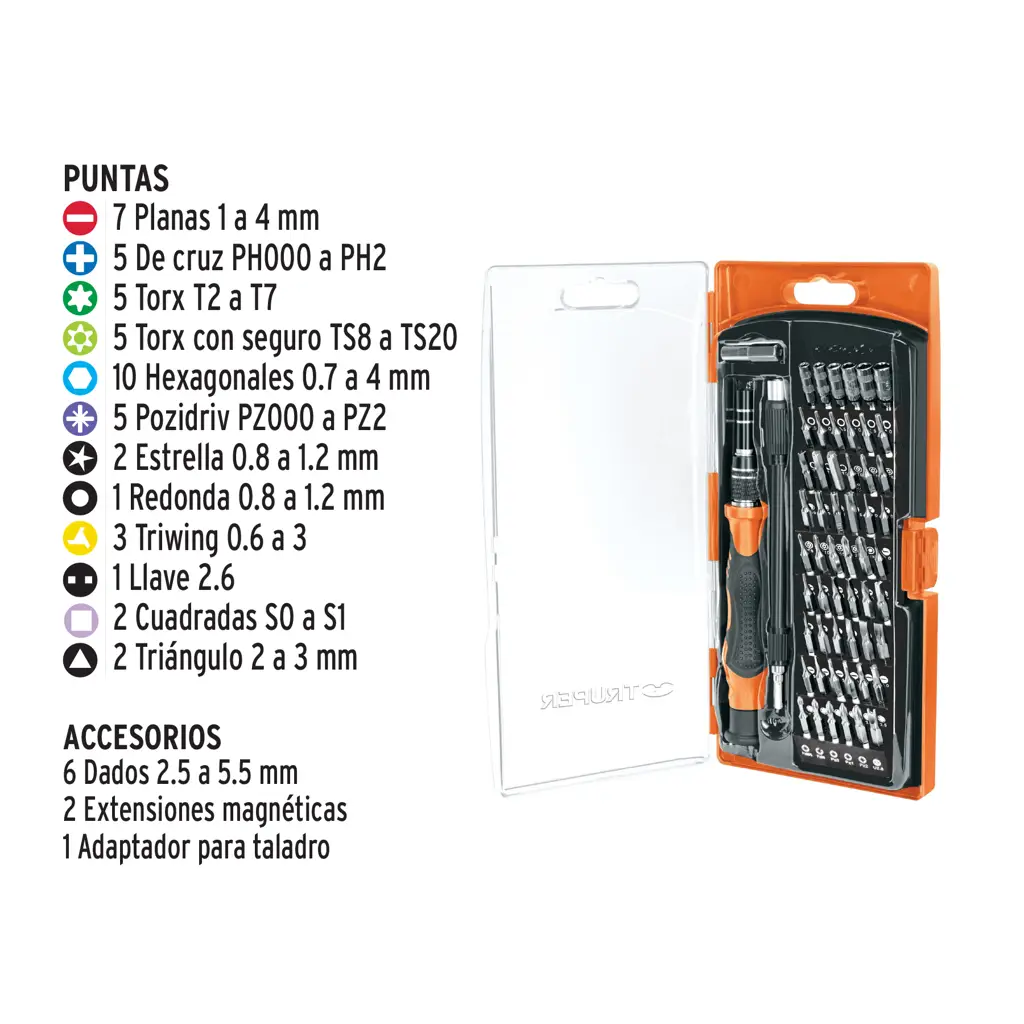DESTORNILLADOR PRECISION 57 PIEZAS TRUPER — vista 3
