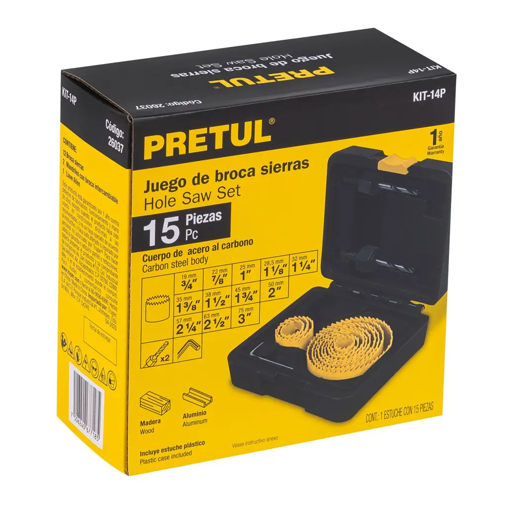 JUEGO DE BROCA SIERRA 15 PIEZAS PRETUL — vista 2