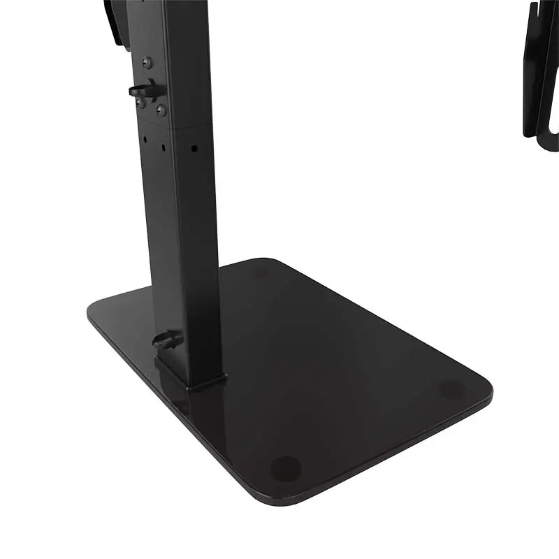 Soporte de sobremesa Klip Xtreme con base de vidrio templado negro sosteniendo una pantalla plana ajustable. 5