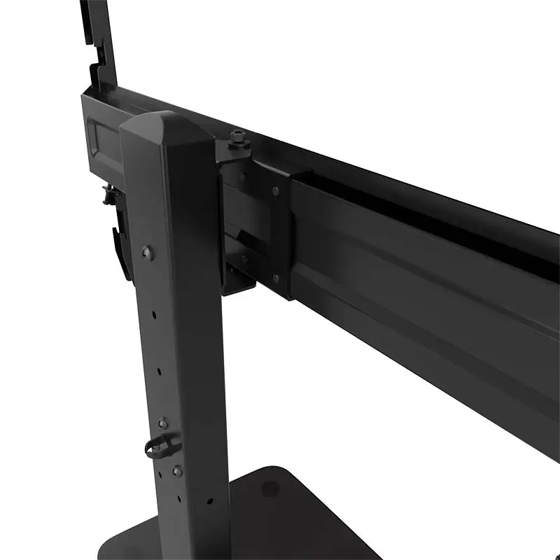 Soporte de sobremesa Klip Xtreme con base de vidrio templado negro sosteniendo una pantalla plana ajustable. 6