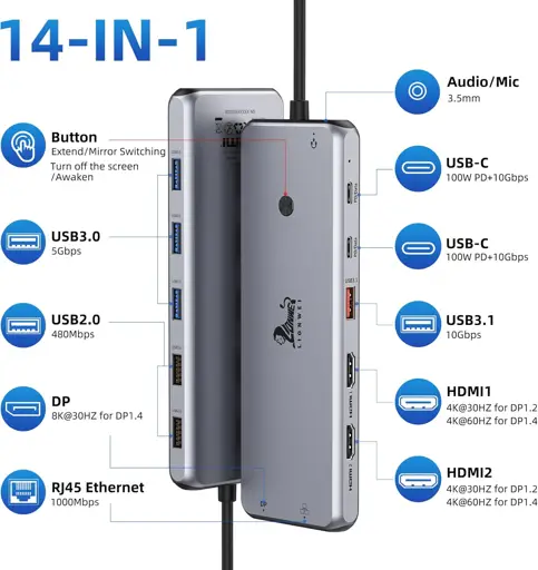 DONGLE USB C 13 EN 1 LIONWEI